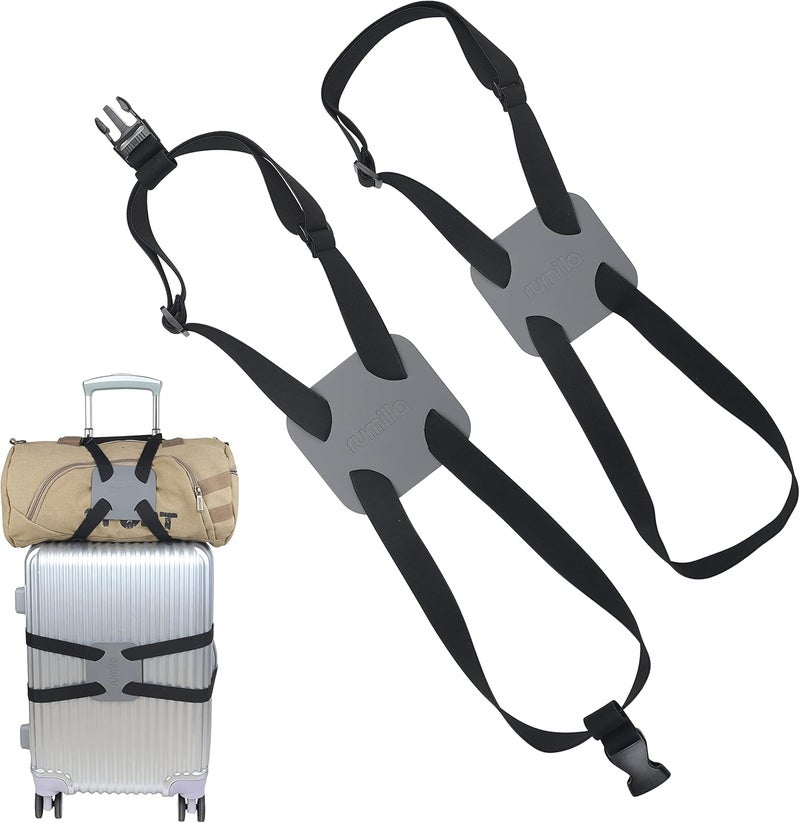 RUMILLA Luggage Bungee Strap，Luggage Straps Bag Bungees for Add a Bag Easy to Travel Suitcase Elastic Strap Belt（2-Pack-Grey） - Image 1